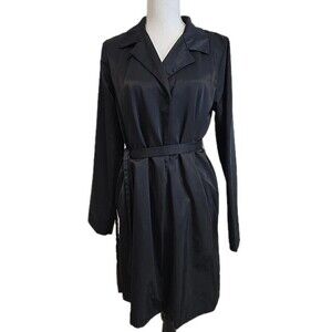 Eileen Fisher Trench Coat Windbreaker Raincoat Belted Pockets Black Women’s Sz S